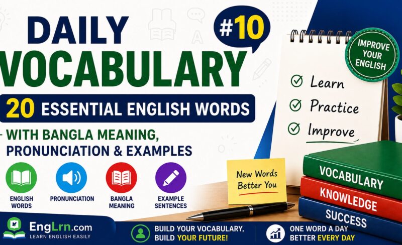 Daily Vocabulary #10, 20 Essential English Words with Bangla Meaning