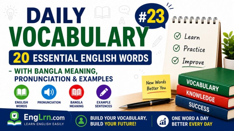Daily Vocabulary #23, 20 Essential English Words with Bangla Meaning