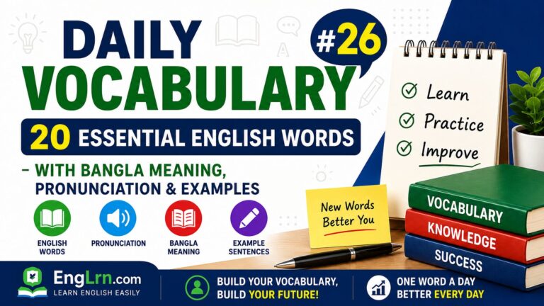 Daily Vocabulary #26, 20 Essential English Words with Bangla Meaning