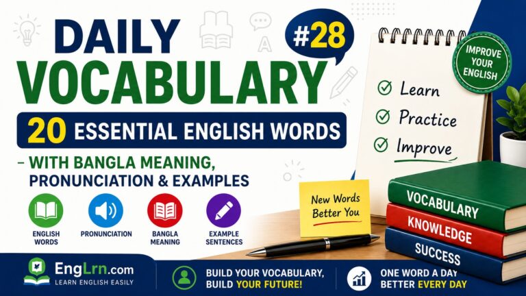 Daily Vocabulary #28, 20 Essential English Words with Bangla Meaning