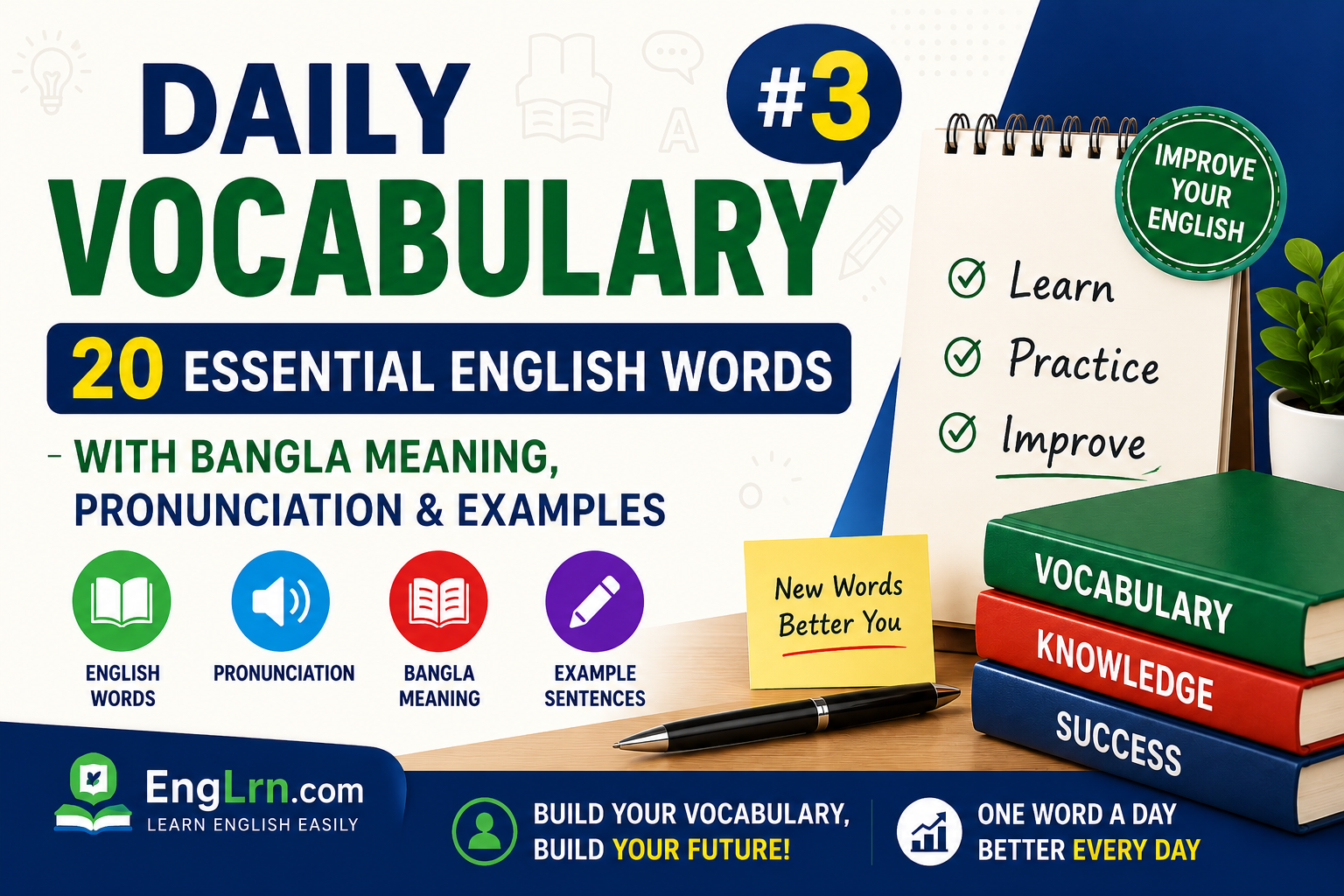 Daily Vocabulary #3 20 Useful English Words with Bangla Meaning