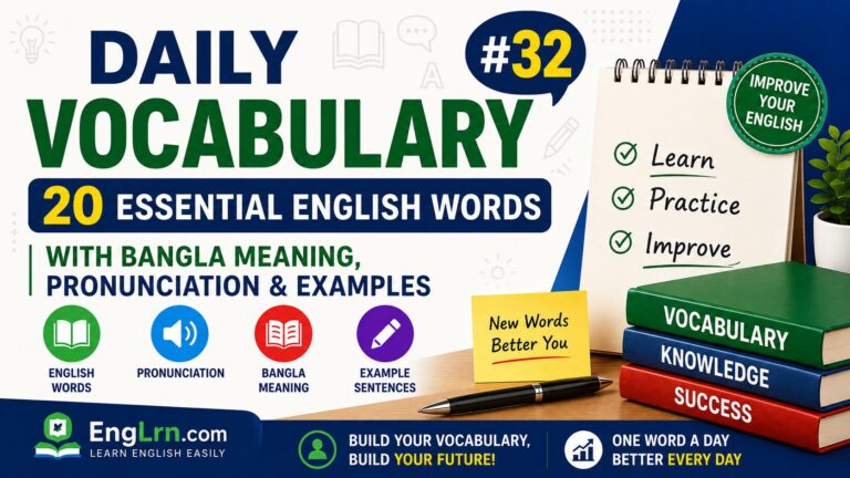 Daily Vocabulary #32, 20 Essential English Words with Bangla Meaning
