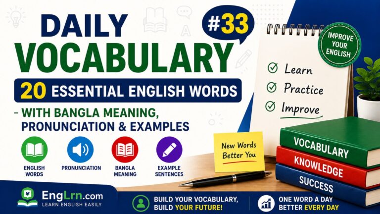 Daily Vocabulary #33, 20 Essential English Words with Bangla Meaning