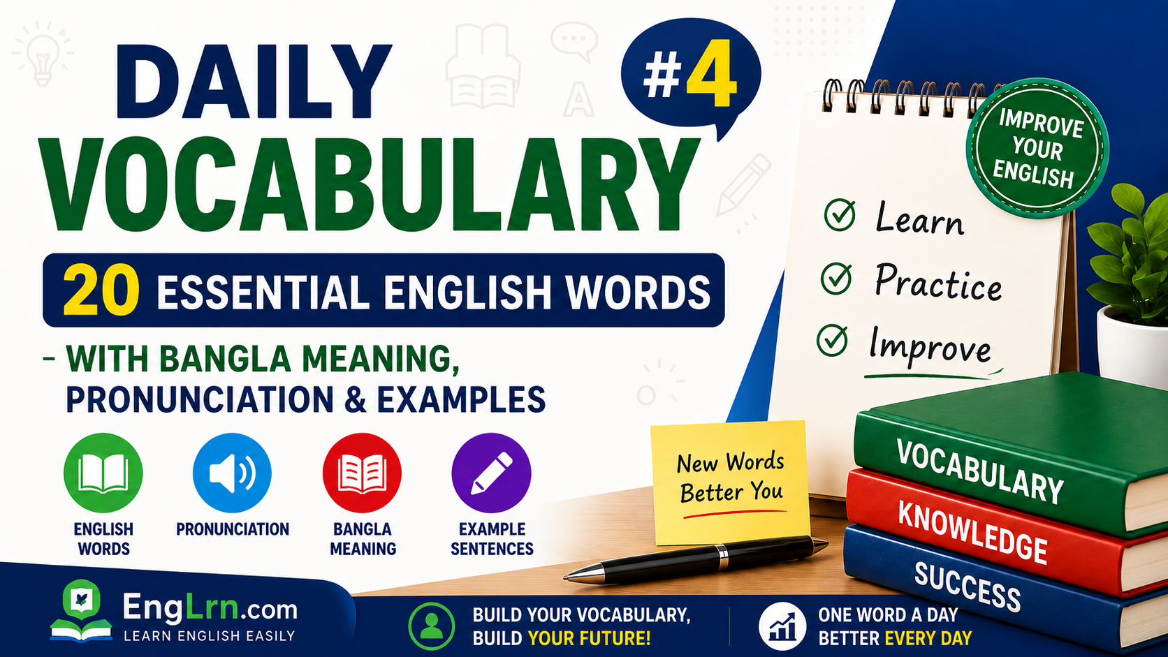 Daily Vocabulary #4 20 Essential English Words with Bangla Meaning