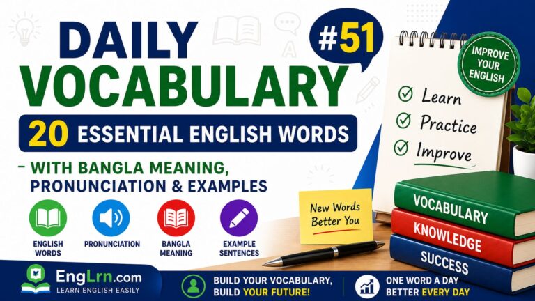 Daily Vocabulary #51, 20 Essential English Words with Bangla Meaning