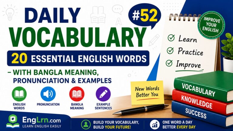 Daily Vocabulary #52, 20 Essential English Words with Bangla Meaning