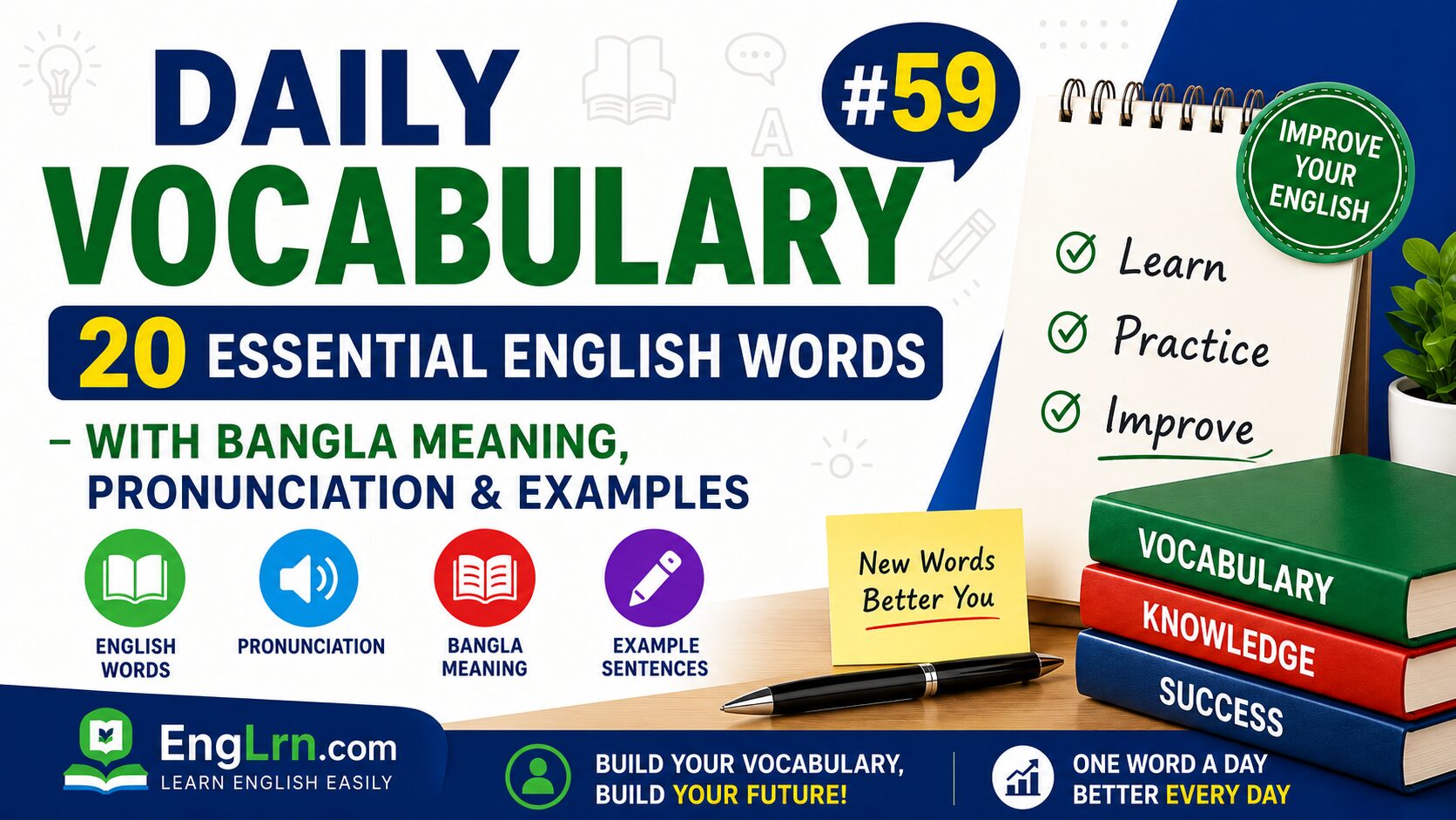 Daily Vocabulary #59, 20 Essential English Words with Bangla Meaning