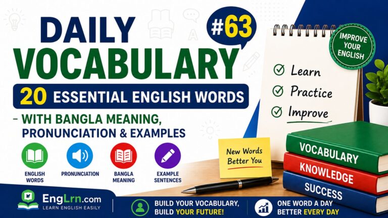 Daily Vocabulary #63, 20 Essential English Words with Bangla Meaning