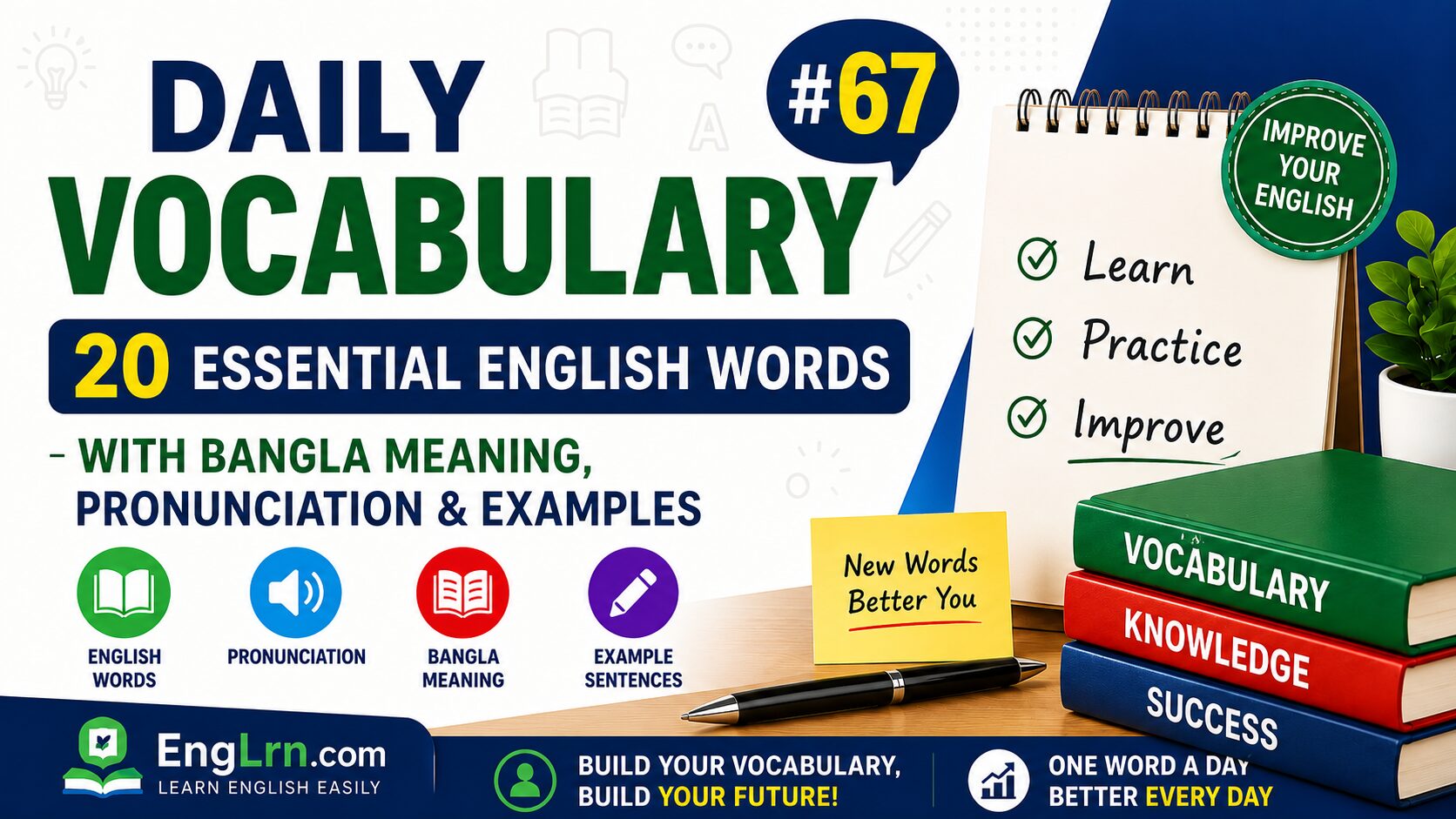Daily Vocabulary #67, 20 Essential English Words with Bangla Meaning