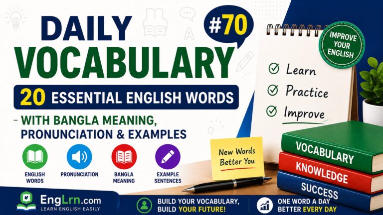 Daily Vocabulary #70, 20 Essential English Words with Bangla Meaning