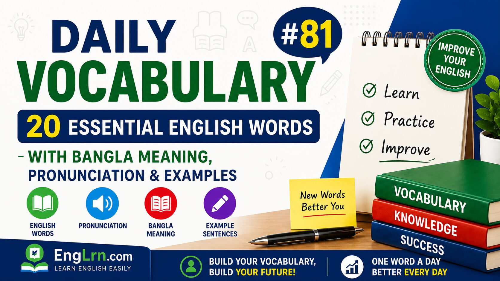 Daily Vocabulary #81, 20 Essential English Words with Bangla Meaning