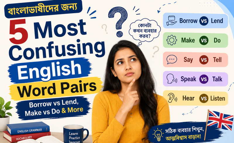 বাংলাভাষীদের জন্য 5 Most Confusing English Word Pairs Borrow vs Lend, Make vs Do & More