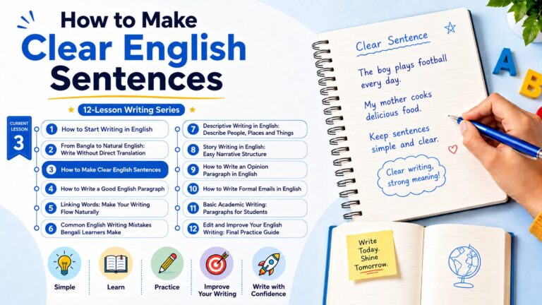 How to make clear English sentences with subject verb structure for Bengali learners